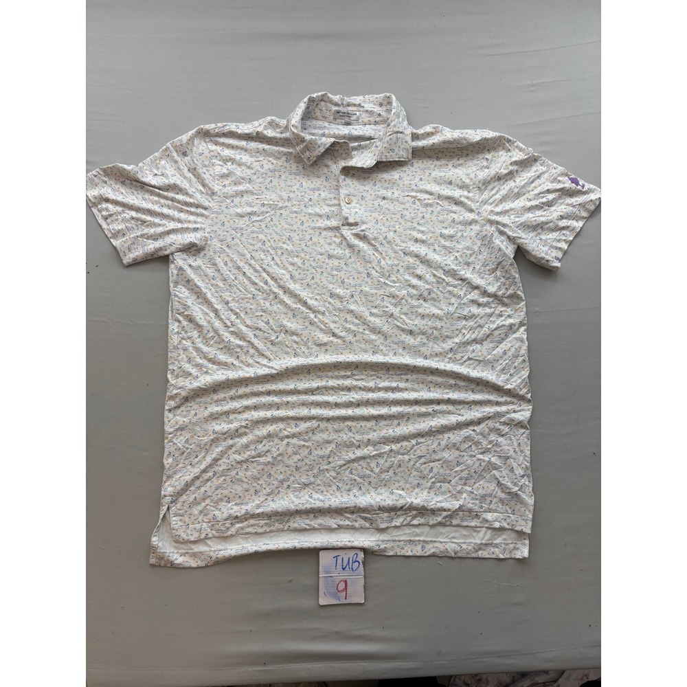 Peter Millar Summer Comfort Mens Large White Nautical Beach Print Polo Shirt